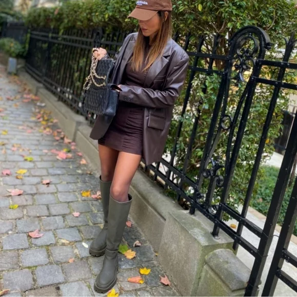 ZARA * Faux leather Oversized Straight blazer brown - Picture 10 of 15